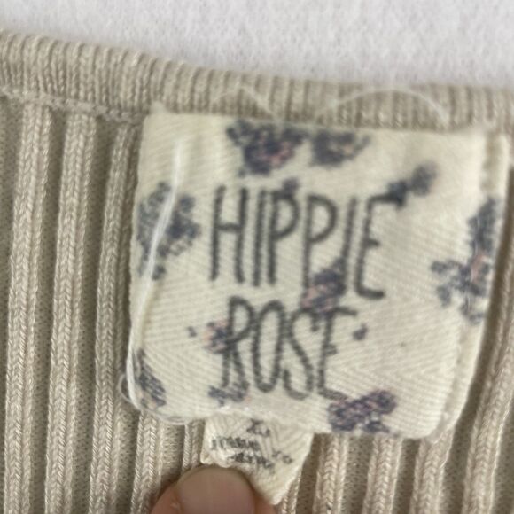 Hippie Rose Ribbed Knit Sleeveless Slit Button Dress Oatmeal-L - Picture 7 of 12